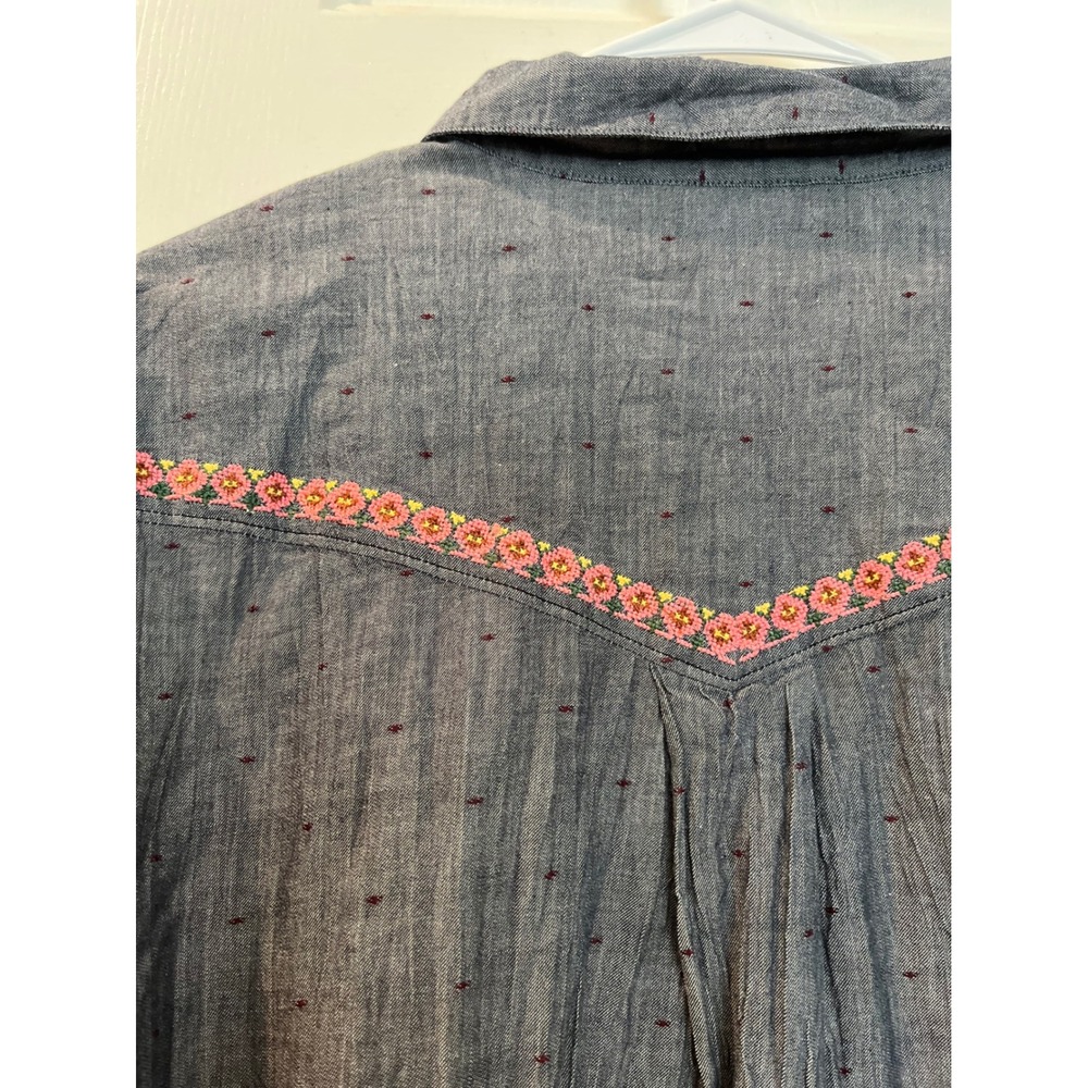 Sundance Blue Chambray Embroidered Western Boho Clip Dot Shirt Womens XL b7 - Picture 6 of 8